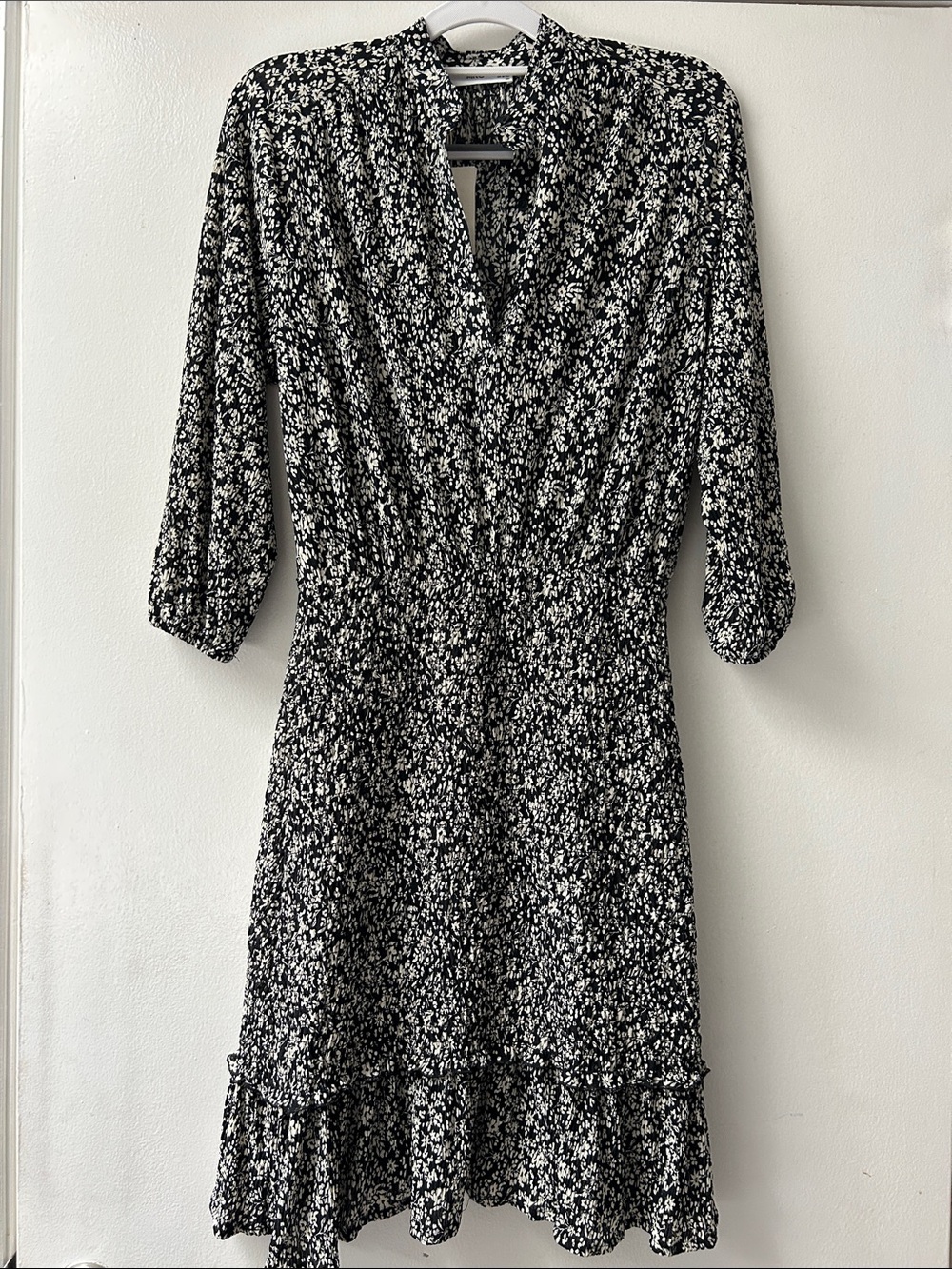 Mango Black & White Floral Midi Dress